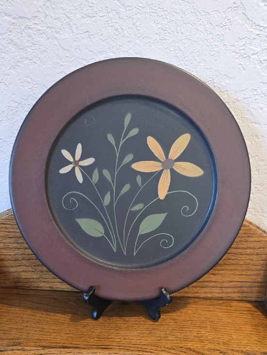 Michelle L. Kildow Other - Wooden Folk Art Decorative Floral Accent Plate in Black and Brown